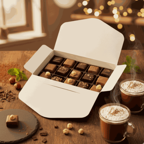 Assortiment de grands pralinés - Boite fleurie